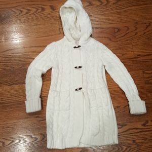 Long Cable Knit Sweater with Hood
